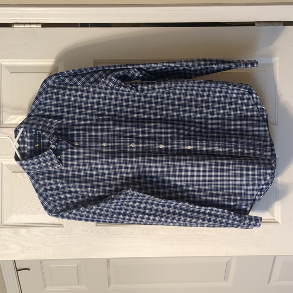 Ralph Lauren men's button down size S/P.  Navy blue and white